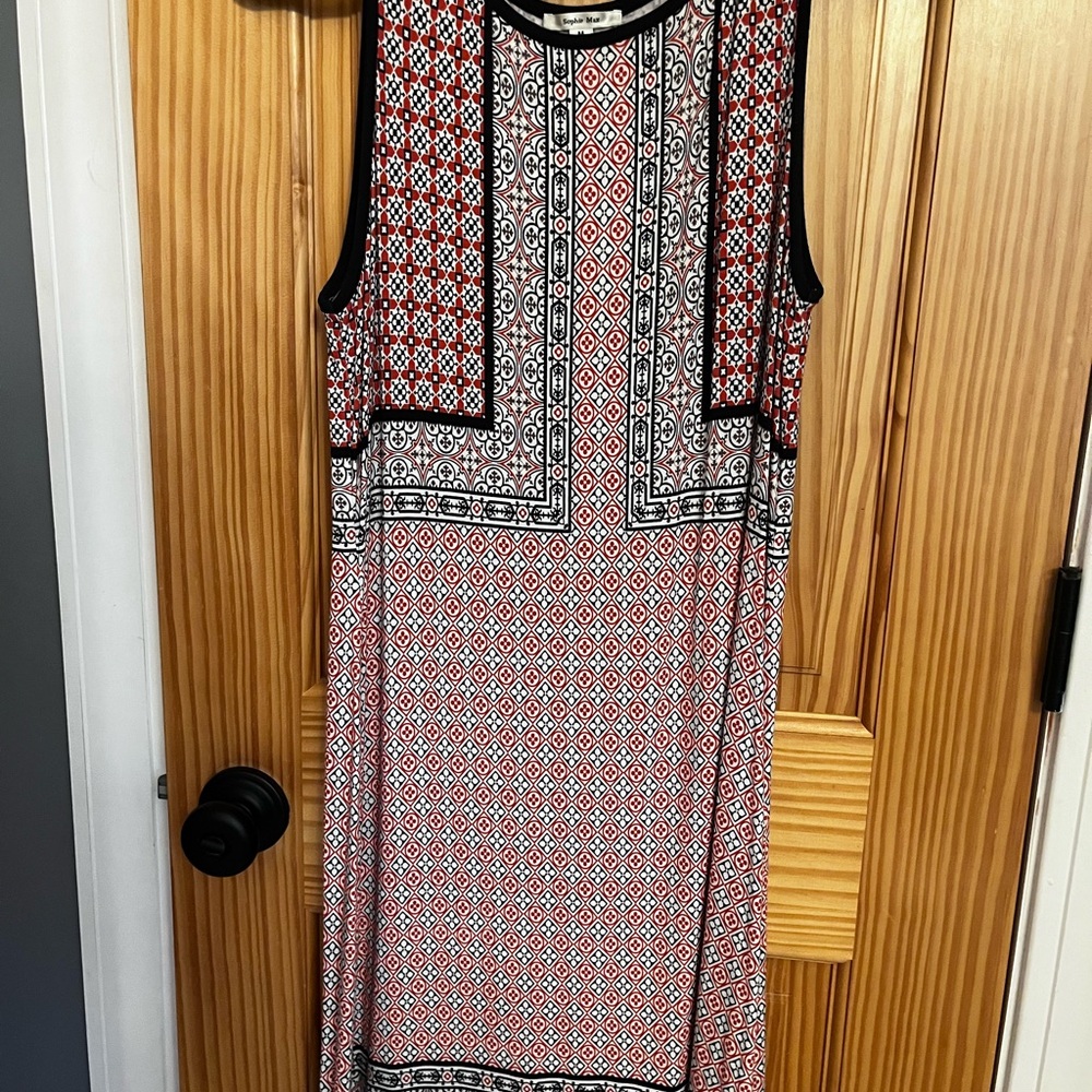 Sophie Max Red and Black Geometric Midi Dress